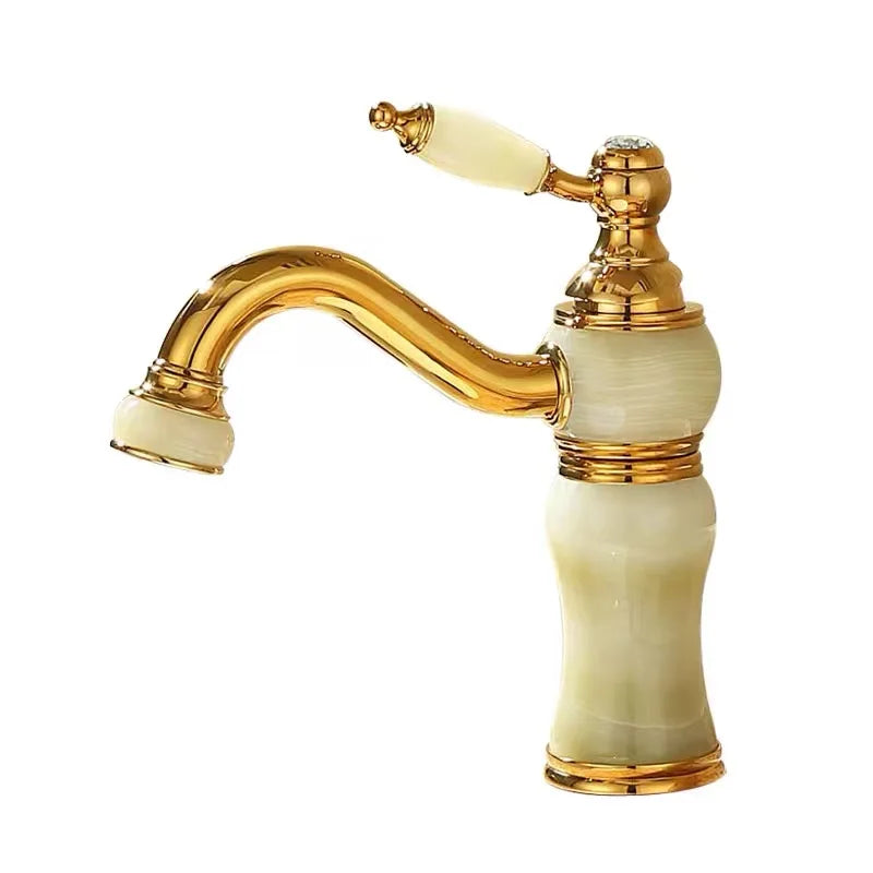 DecorBites™ Brass and Jade Bathroom Basin Sink Faucet Gold Mixer Tap