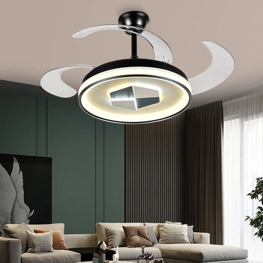 DecorBites™ Invisible LED Chandelier Ceiling Fan: Modern Resin Décor, Circular Design, Hotel Living Room