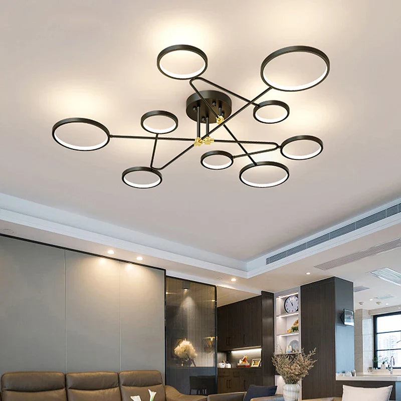 Lámpara de Araña LED de Metal Negro Oro Decorbites™ - Iluminación Minimalista de 3 Temperaturas de Color para Salón y Restaurante