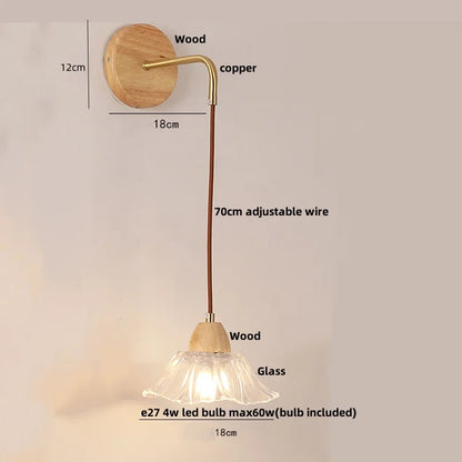 DecorBites™ Clear Glass LED Wall Lights with Wood Pull Chain Switch - Modern Copper Stair Light