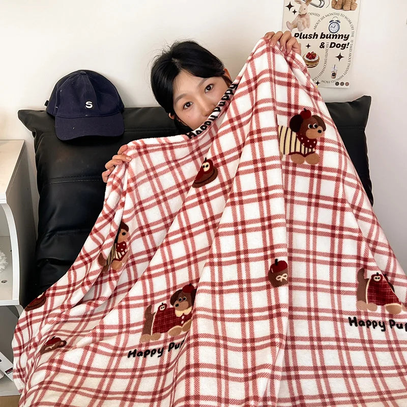 Manta estampada de terciopelo fino de doble cara DecorBites™ para adultos - Ropa de cama y decoración de sofá para primavera y otoño