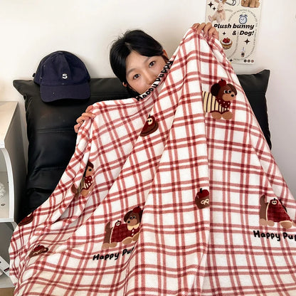 Manta estampada de terciopelo fino de doble cara DecorBites™ para adultos - Ropa de cama y decoración de sofá para primavera y otoño