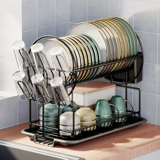 DecorBites™ Kitchen Organizer Rack with Drainboard for Dishes, Utensils, and Cups