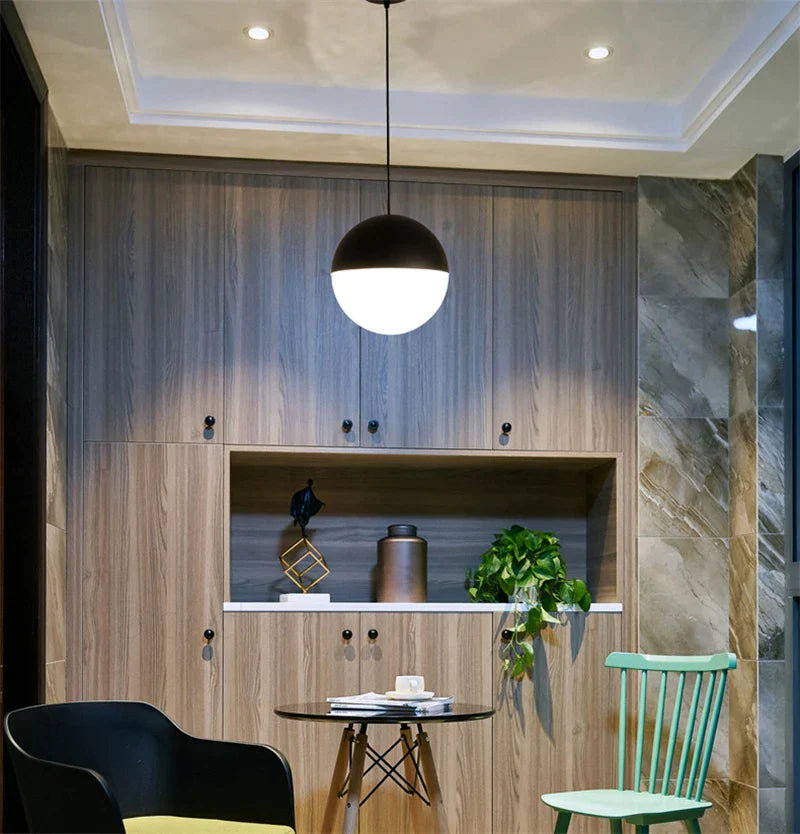 DecorBites™ Glass Ball Pendant Lights: Black 15/20cm LED Hanging Lamps for Kitchen Living Room