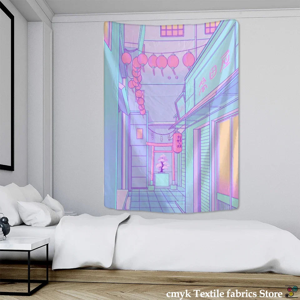 Decobites Witch Anime House Tapestry Wall Hanging - Kawaii Architecture Home Decor