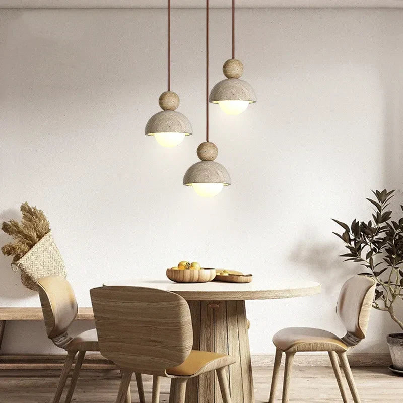 DecorBites™ Glass Ball Pendant Light - Adjustable Wire, LED, Yellow Travertine White, Dining Room