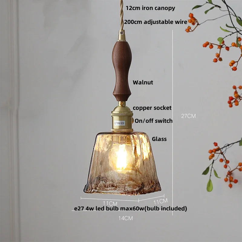 DecorBites™ Amber Glass LED Pendant Lamp with Adjustable Wire for Dining Room and Kitchen