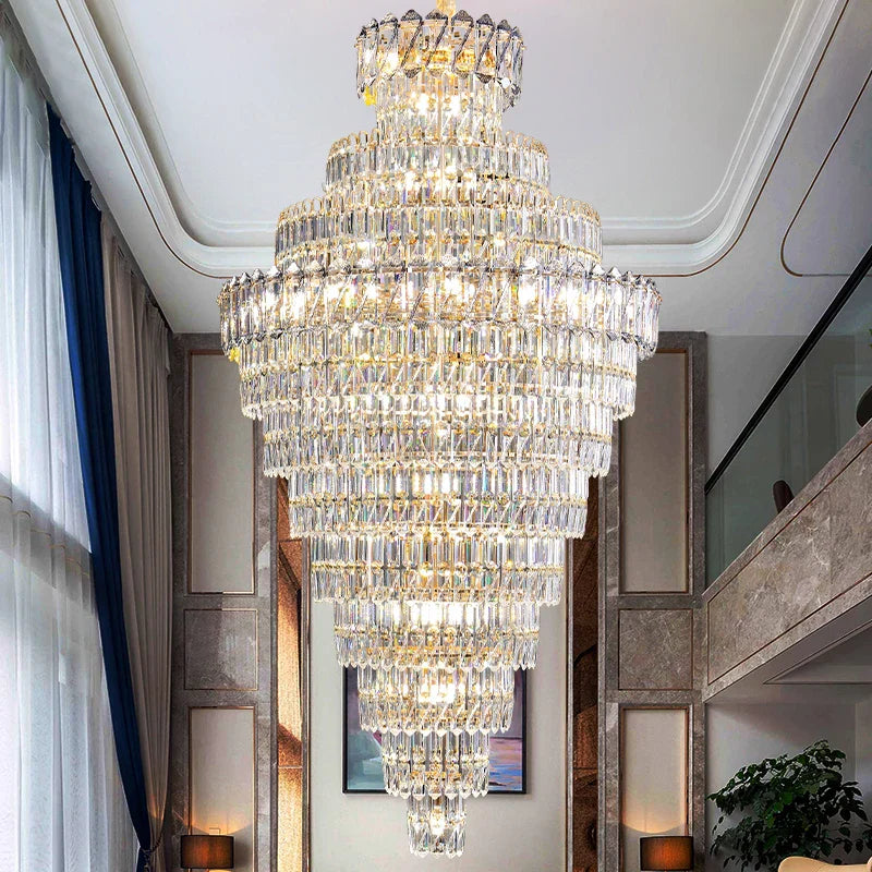 DecorBites™ Crystal Chandelier: Penthouse Light Luxury for Villa Livingroom, Rotating Staircase Atmosphere