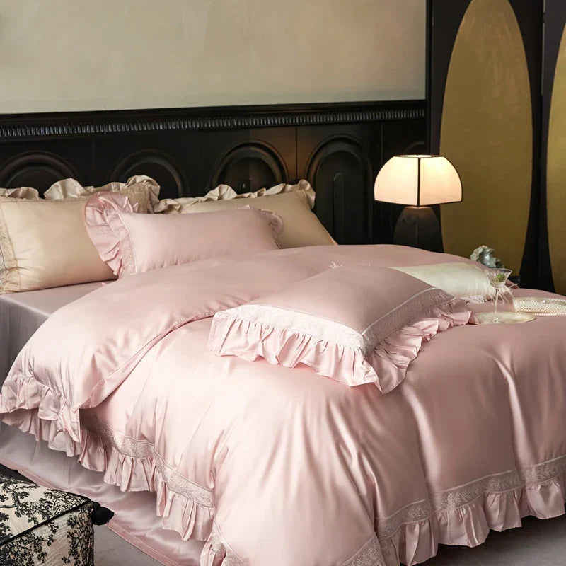 Decobites 1000TC Luxury Embroidery Ruffles Bedding Set with Soft Silky Feel