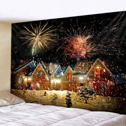 Decobites Snowy Town Tapestry: Nordic Christmas Wall Hanging for Boho Room Decor