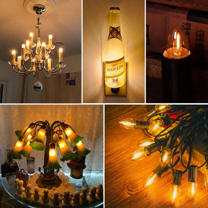 Bombilla LED de filamento DecorBites™ con cristal tintado dorado, tipo candelabro, regulable, 2200 K, 0,5 W, 110 V/220 V