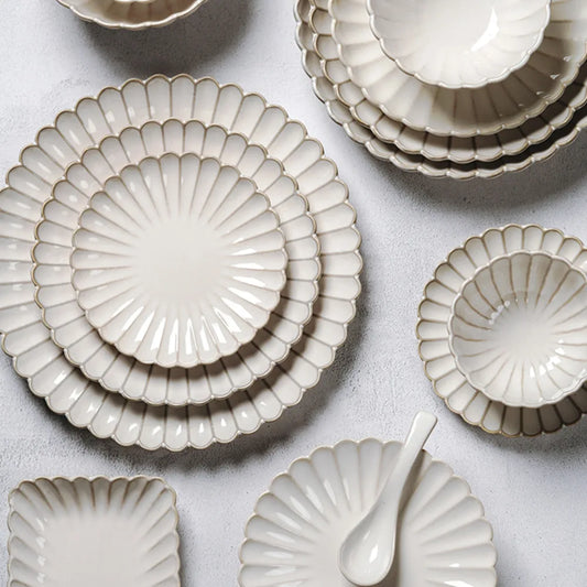 DecorBites™ Ceramic Dining Table Set - Vintage Striped Kitchen Tableware