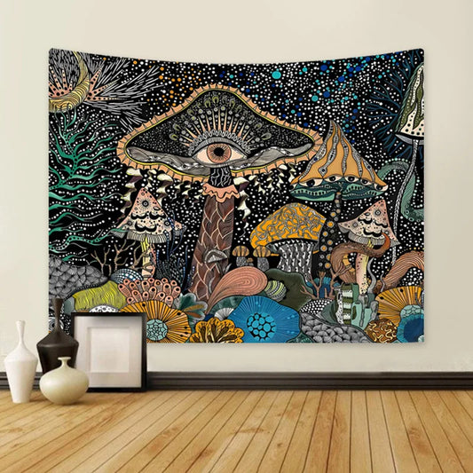 Decobites Mushroom Eye Tapestry Sea Life Wall Hanging: Boho Peacock Decor & Abstract Ocean Background