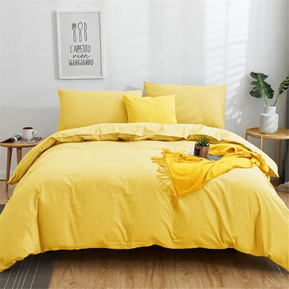 DecorBites™ Cotton 4pcs Bedding Set Double Queen Solid Color Duvet Cover Flat Bed Sheet