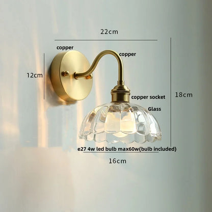 DecorBites™ Clear Glass LED Wall Sconce Pull Chain Switch Modern Copper Bedside Lamp