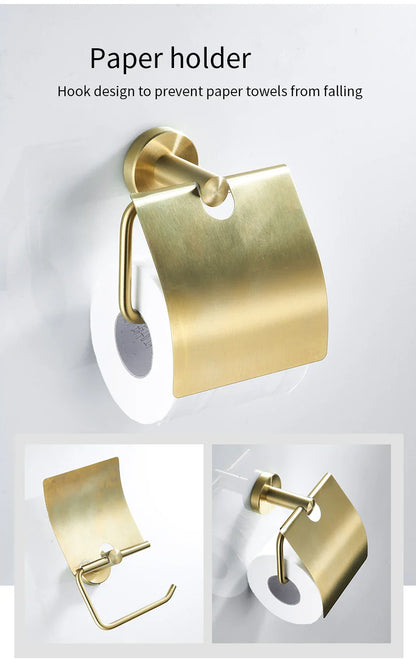 DecorBites™ Golden Swan Bath Hardware Set: Towel Rack, Toilet Paper Holder, Tissue Roll Holder