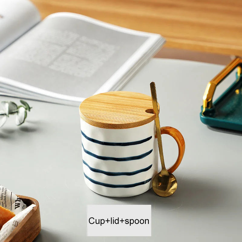 DecorBites™ Japanese Style Ceramic Mug with Spoon and Lid