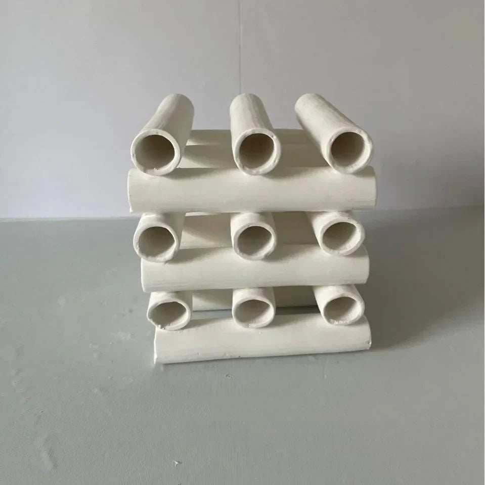 DecorBites™ Geometric Ceramic Pipe Stack Decorative Figurines White Ornaments