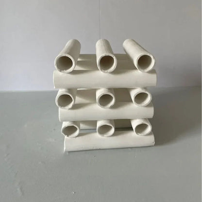 DecorBites™ Geometric Ceramic Pipe Stack Decorative Figurines White Ornaments