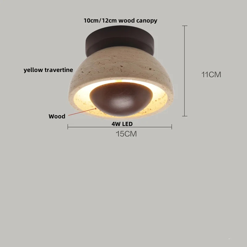Wood Glass Pendant Light Yellow Travertine Accent