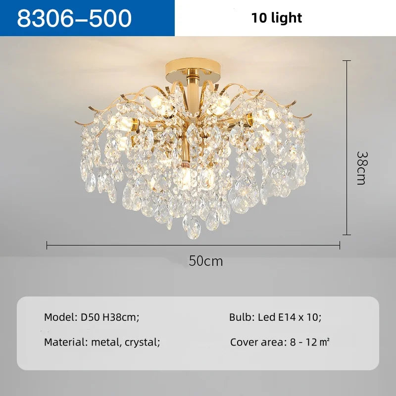 DecorBites™ K9 Crystal Gold Chandelier Ceiling Light | Bedroom Home Decor LED Ceiling Lamp