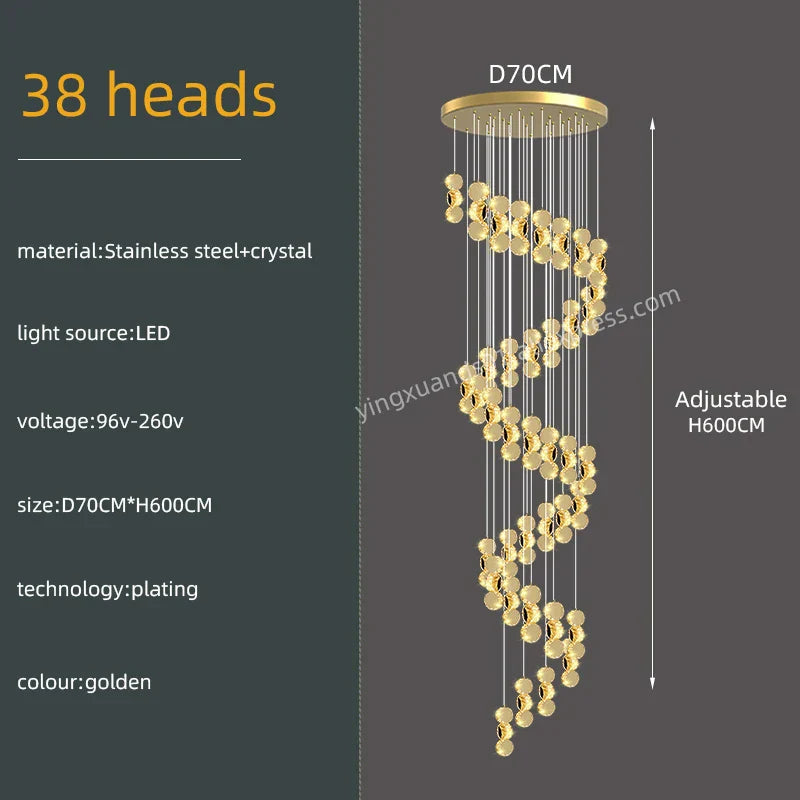 DecorBites™ Gold Crystal Chandeliers LED Pendant Lamp for Modern Living Spaces