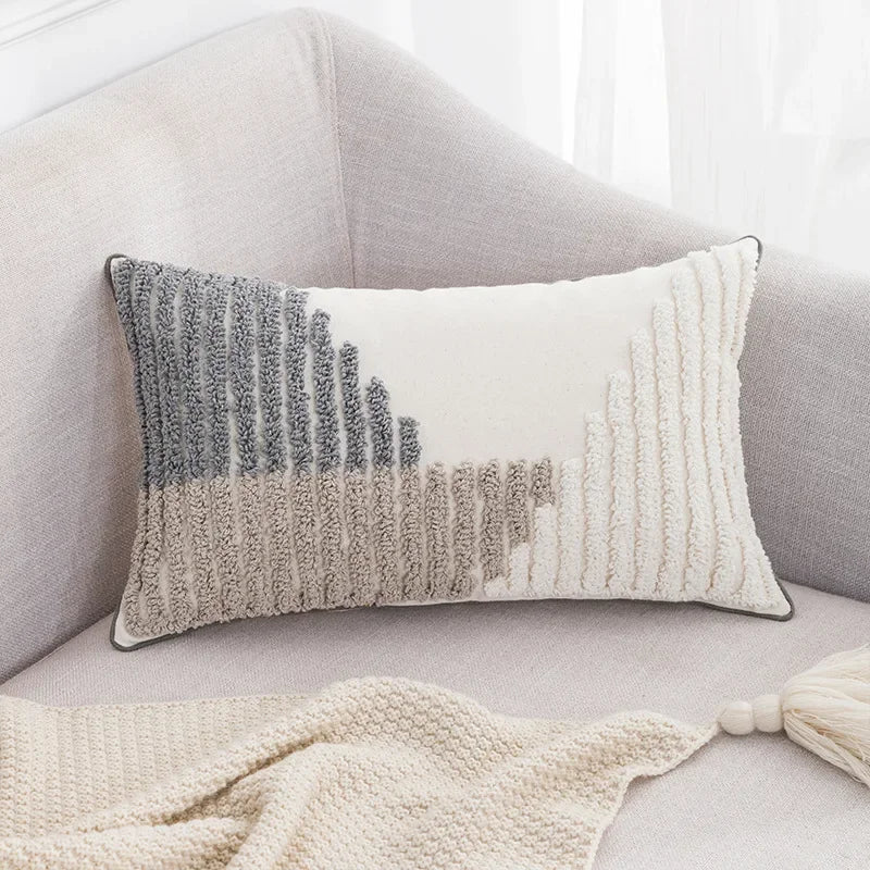DecorBites™ Boho Loop Pillowcase - Grey Beige Tufted Cushion Cover for Home Decoration