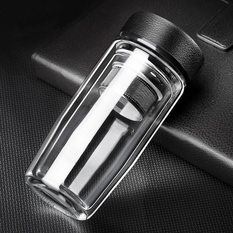 DecorBites™ Double-deck Glass Cups with Lid, Thermal Insulation, Anti-scald, Portable