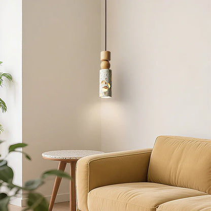 DecorBites™ LED Terrazzo Pendant Lamp White Stone Wood Hanging Light