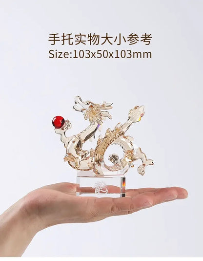 DecorBites™ Crystal Dragon Statue Feng Shui Decor for Home/Office - Year of Dragon Mascot