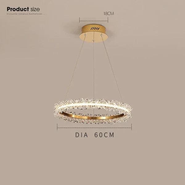 Chandelier de Anillo de Cristal Dorado Decorbites™ para la Decoración de Sala de Estar y Restaurante