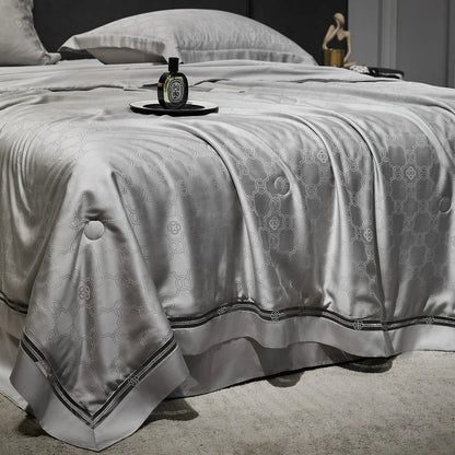 Decobites Silky Cool Jacquard Summer Quilt Bedding Set with Soft Lyocell Fiber, Sheet & Pillowcase