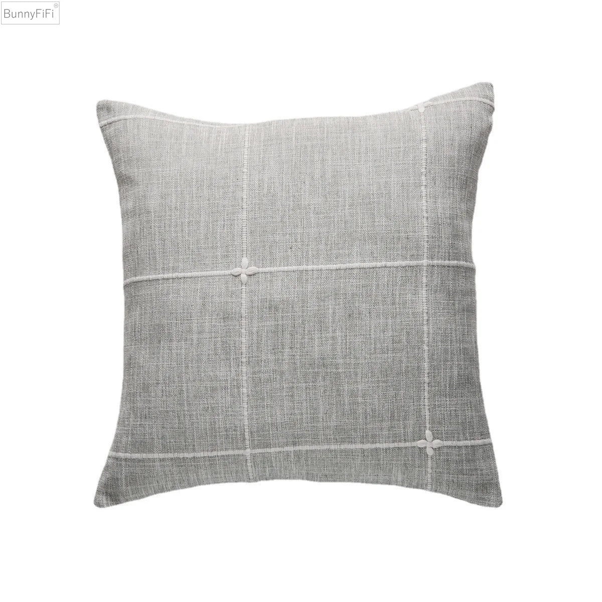DecorBites™ Brown Grey Stripe Embroidery Cushion Cover Set, Cotton Linen, 45x45cm 60x60cm Home Decor