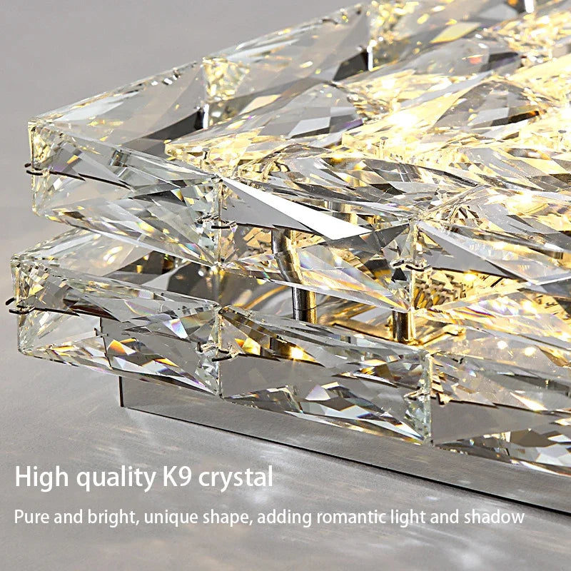 DecorBites™ Crystal LED Ceiling Light | Color Changeable Square Silver | Rectangular Chrome Stainless Steel