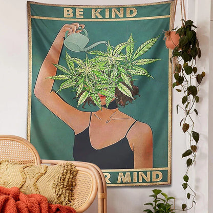 Decobites Psychedelic Leaf Tapestry: Be Kind, Be Your Mind. Bohemian Mystery Plant Beach Room Decor.