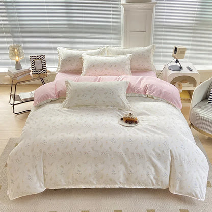 طقم سرير DecorBites™ مطبوع عليه قطن الصبار، مكون من 4 قطع، طقم فراش ناعم ومريح للبالغين