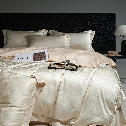 DecorBites™ High Quality Brocade Jacquard Cotton Luxury Bedding Set: 1 Duvet, 1 Sheet, 2 Pillowcases