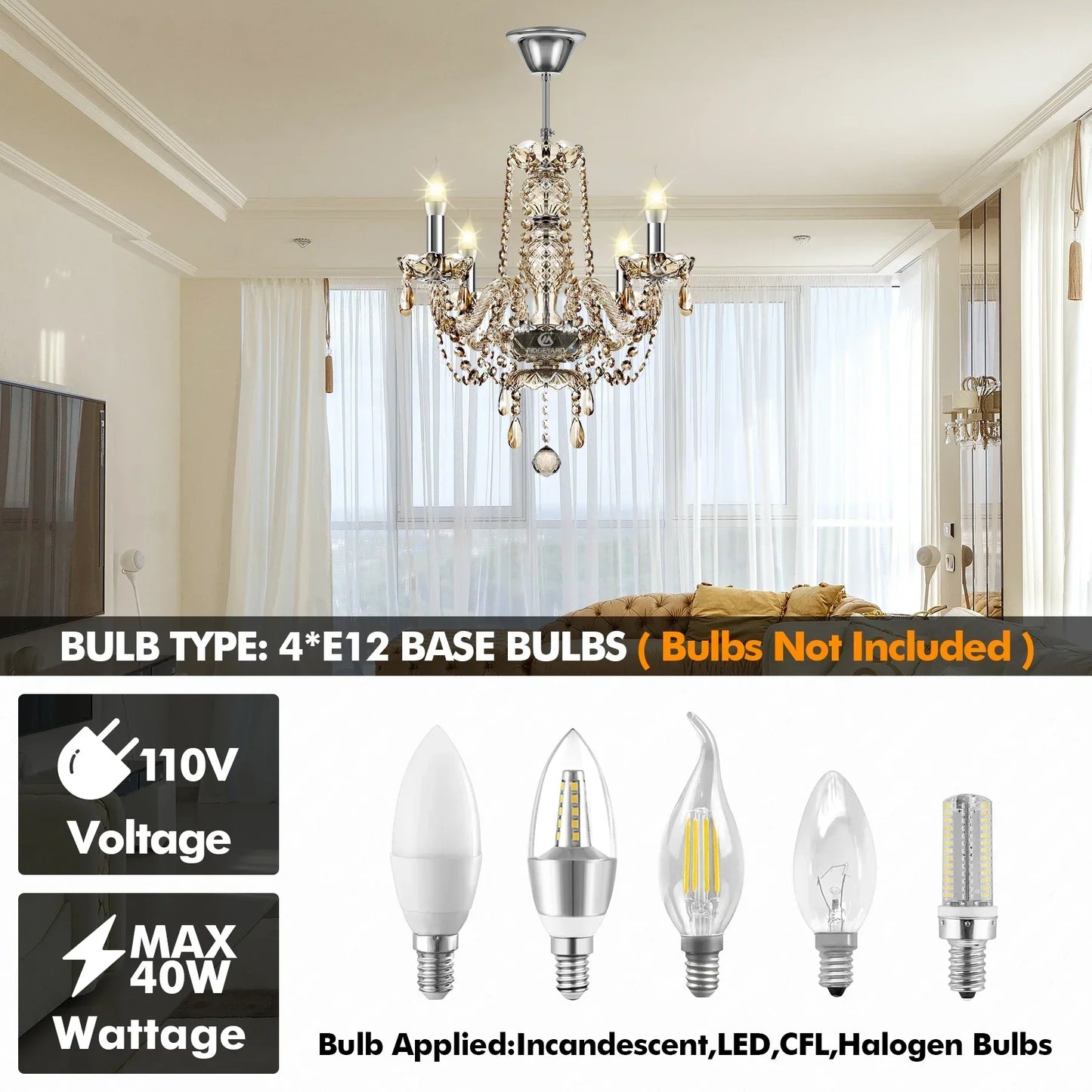 DecorBites™ Crystal Chandelier Pendant Light Cognac Gold LED Luxury Lamp for Dining Living Room