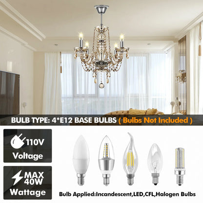 DecorBites™ Crystal Chandelier Pendant Light Cognac Gold LED Luxury Lamp for Dining Living Room