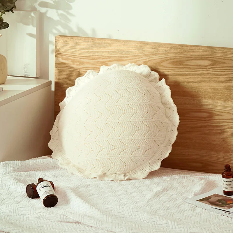 وسائد ديكوربايتس™ ثلاثية الأبعاد بنقشة زهور - وسائد بتلات بيضاء لديكور المنزل بمقاس 50×50 سم