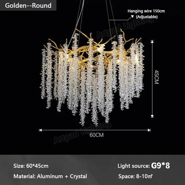 DecorBites™ Gold Crystal Chandelier: Modern Luxury Hanging Branches, for Dining Kitchen Living Bedroom