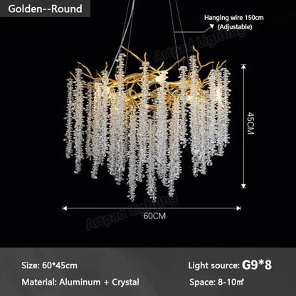 DecorBites™ Gold Crystal Chandelier: Modern Luxury Hanging Branches, for Dining Kitchen Living Bedroom