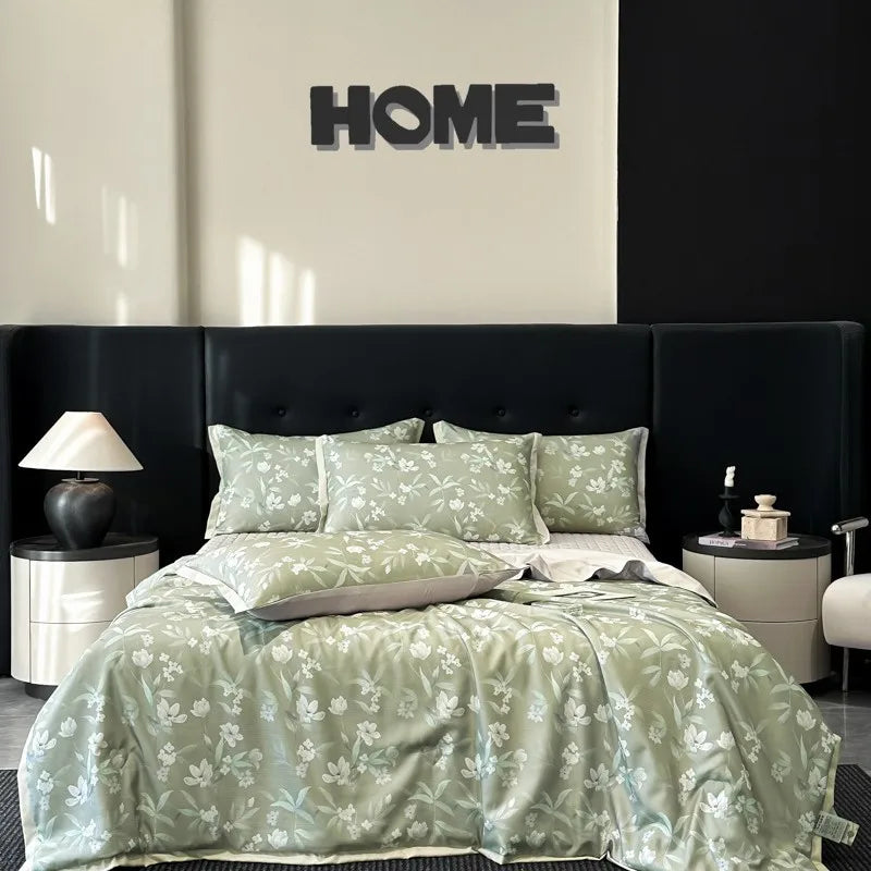 طقم لحاف صيفي من الحرير البارد من DecorBites™ مع ملاءات وأغطية وسائد