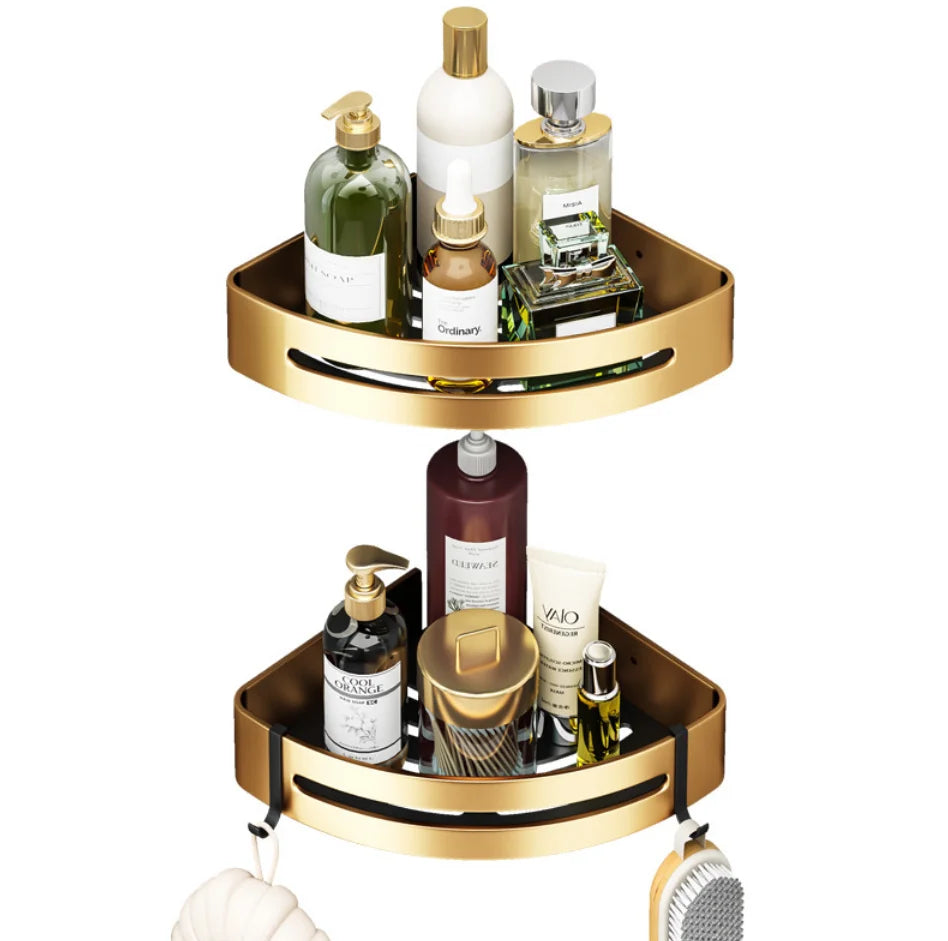 Estante de Esquina para Baño Decorbites™ Gold: Perchero de Almacenamiento Triangular Montado en la Pared para Artículos de Aseo