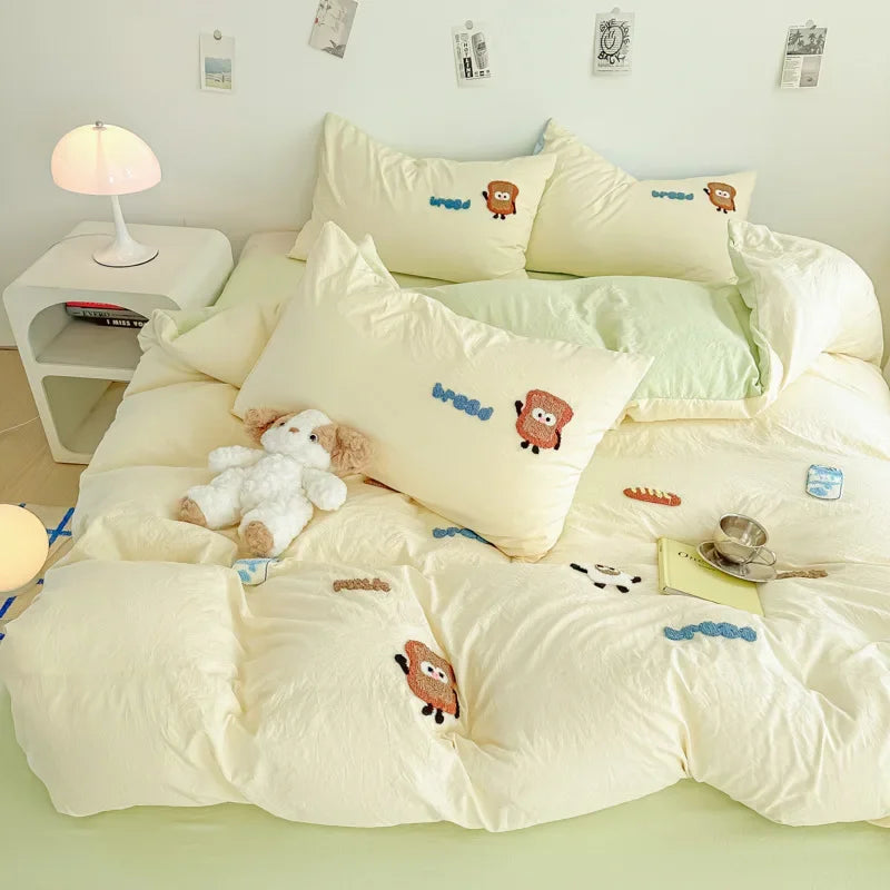 DecorBites™ Cartoon Embroidery Jacquard Comforter Sets | Washed Cotton | Soft Skin-Friendly Bed Linen
