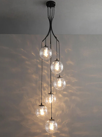 Lámpara de araña LED con bola de cristal DecorBites™, decoración moderna y minimalista para escaleras de villas tipo loft.