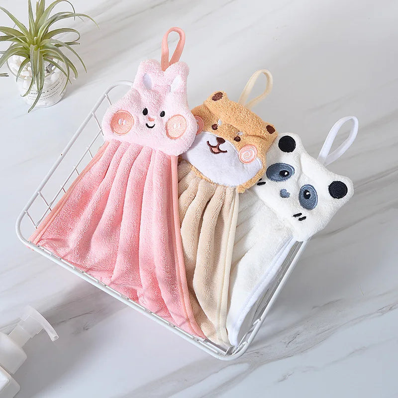 DecorBites™ Cartoon Animal Hand Towel: Soft & Absorbent Coral Velvet Cloth for Home & Kitchen