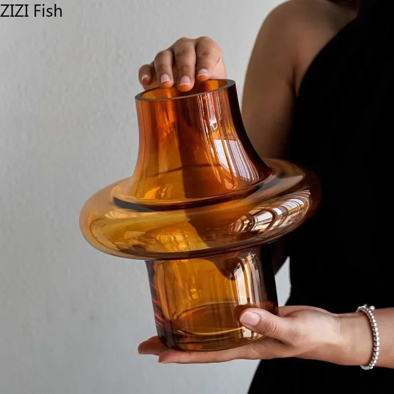 DecorBites™ Amber Glass Vase Hydroponics Flower Pots Room Decor Arrangement Floral Vases