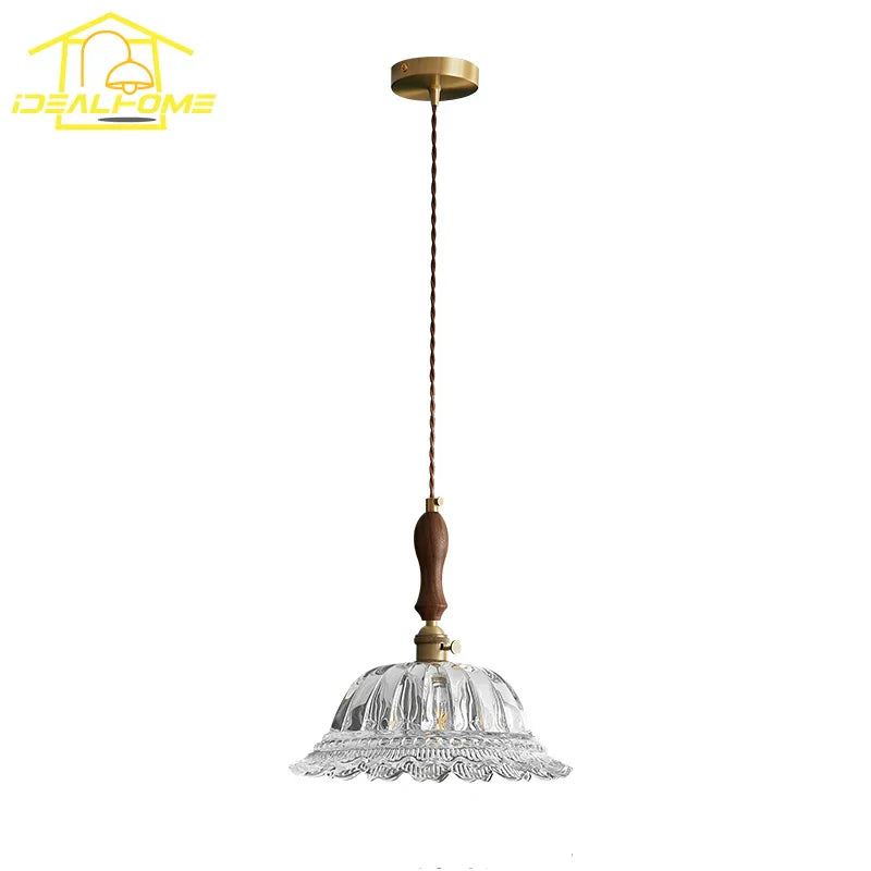 DecorBites™ French Ins Walnut Brass Glass Pendant Lights LED E27 for Kitchen Island Restaurant
