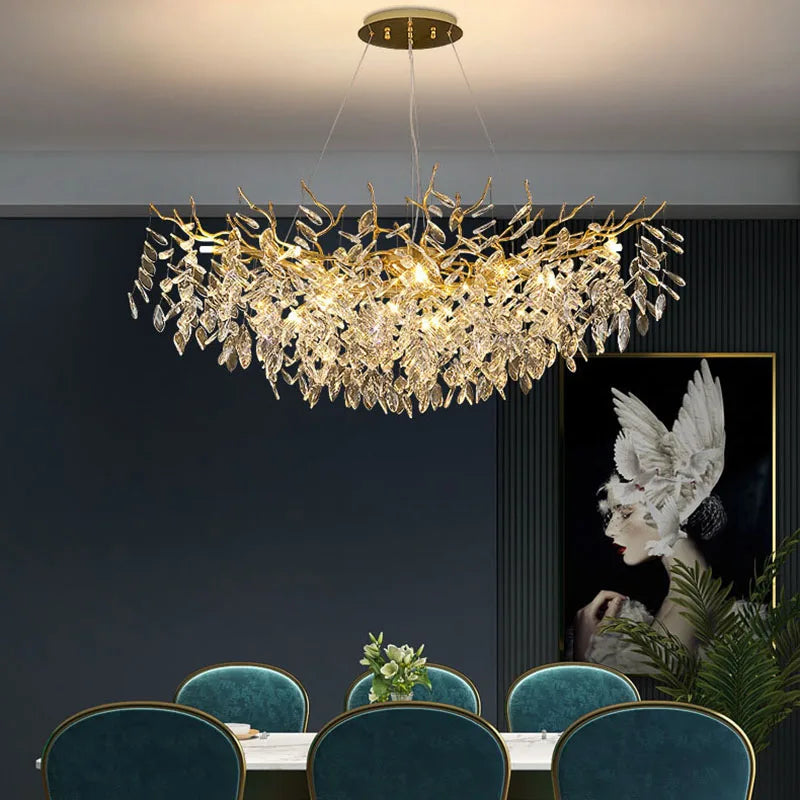 DecorBites™ Gold Aluminium Crystal Chandelier for Elegant Dining Room Lighting